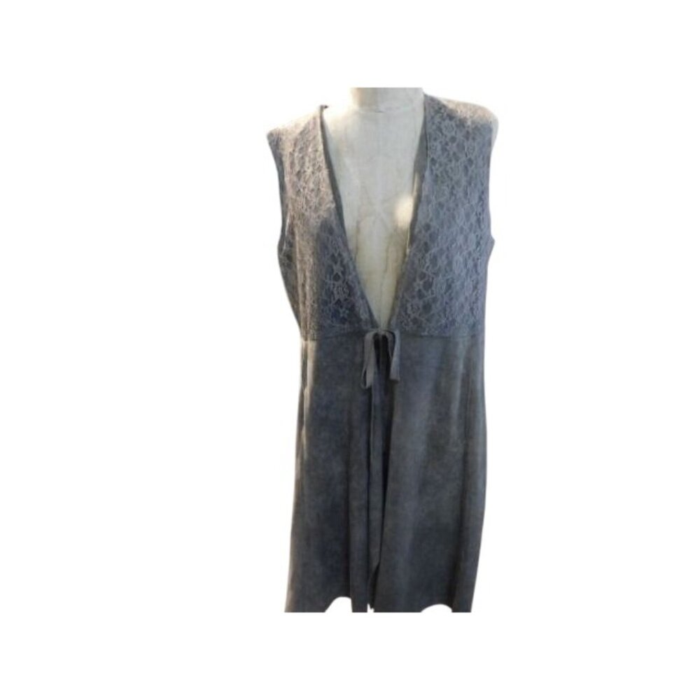 Vocal Size M Medium Lace Faux Leather Tie Front Western Style Vest Top